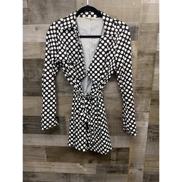 41 Hawthorn Black & White Polka Dot Coat Toe Belt Lightweight Women’s Sz S - Picture 1 of 5